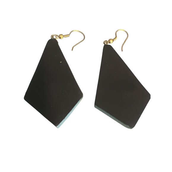 Painted Lacquered Bridgett Wallace Earrings Gold Tone Hooks Dangle Estate 2.75" - Picture 3 of 4